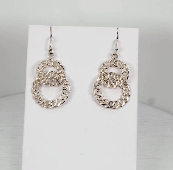 925 Sterling Silver Hand Crated With A Modern Twist Double Entwined Circle Drop earrings