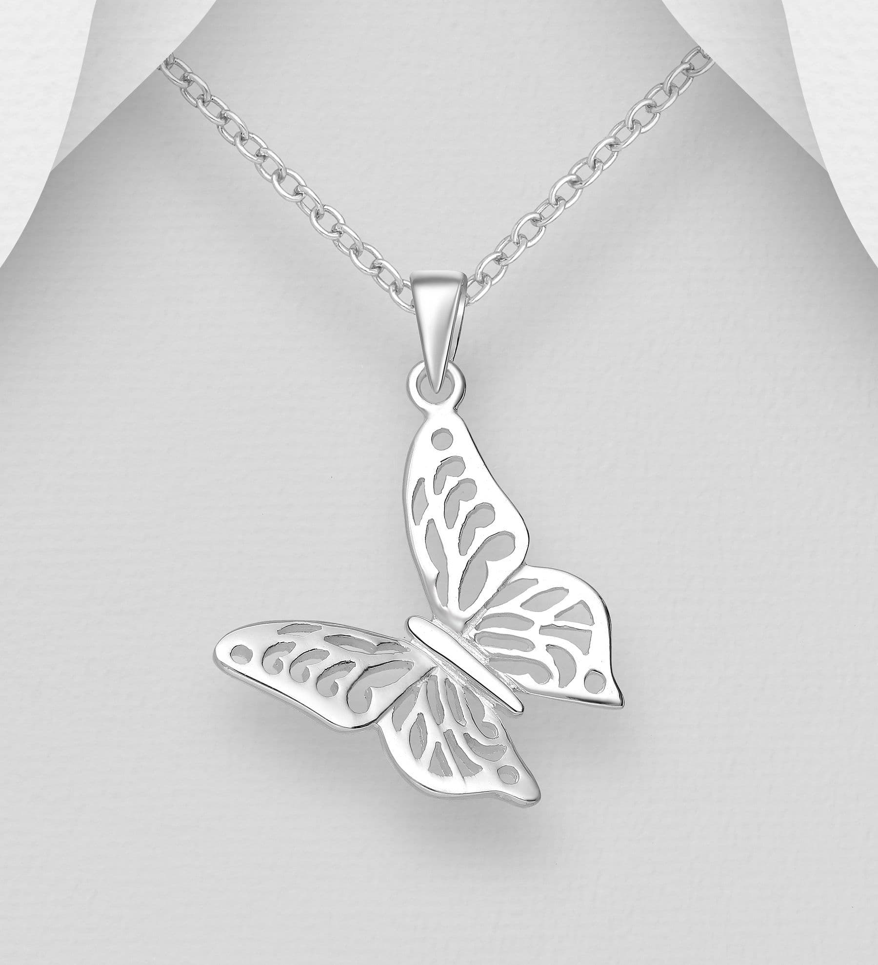 925 Sterling Silver Hand Finished Butterfly Pendant & Chain