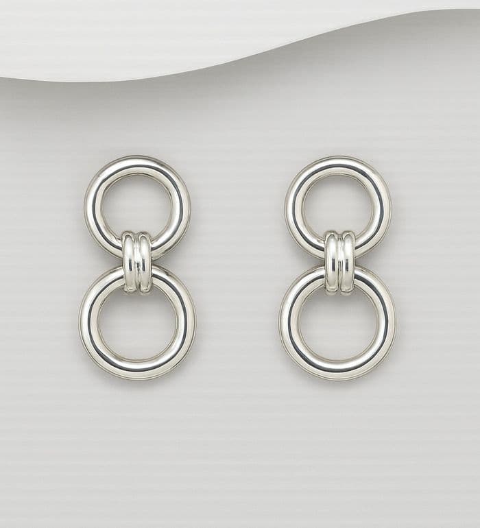 925 Sterling Silver Handcrafted Polished Solid Round Links Drop Earrings - Exclusive