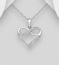 925 Sterling Silver Heart And Infinity Pendant & Chain Decorated with CZ Simulated Diamonds