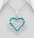 925 Sterling Silver Heart and Infinity Pendant & Chain Decorated With Lab-Created Opal
