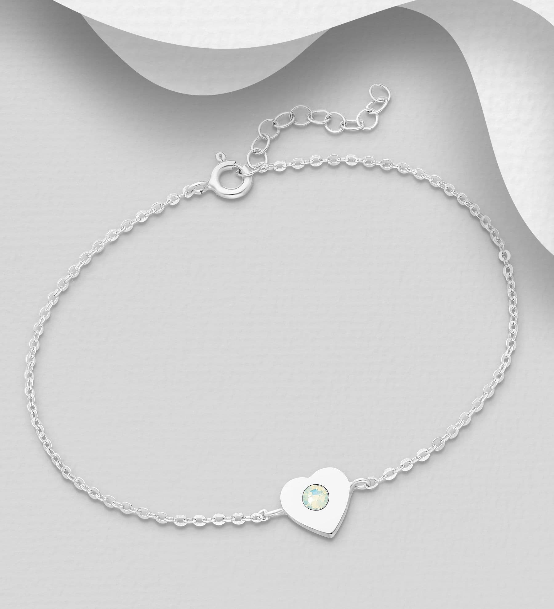 925 Sterling Silver Heart Bracelet, Decorated with An Austrian Crystal -  Simulated Diamond