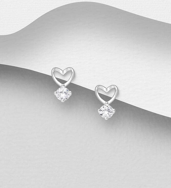 925 Sterling Silver Heart Earrings with  Dazzling CZ Simulated Diamonds - Push-Back/Stud Style