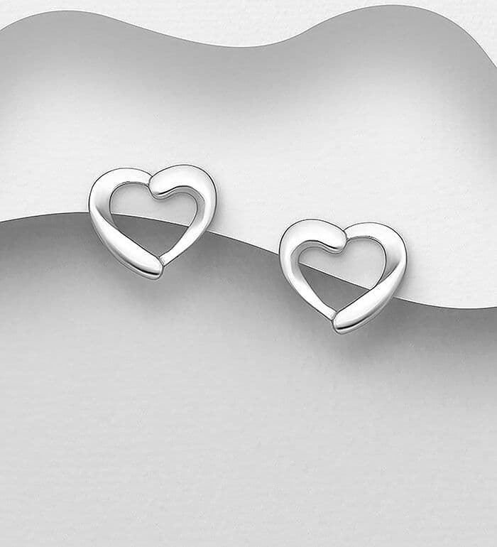 925 Sterling Silver Heart Hand Crafted Push-Back Stud Earrings -Timeless Elegance