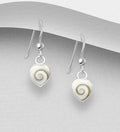 925 Sterling Silver Heart Hook/Drop Earrings Decorated With Shiva Shell