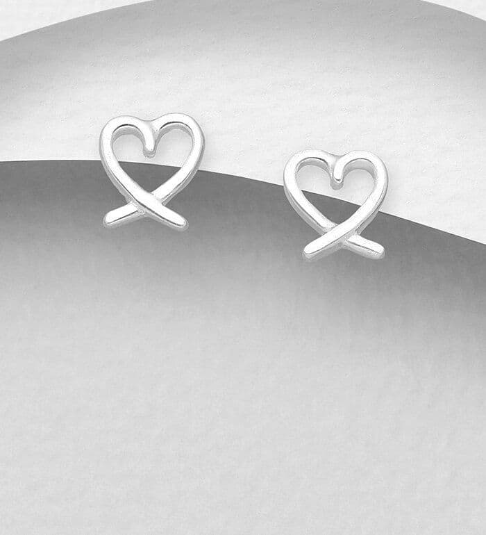 925 Sterling Silver Heart Kiss Push-Back Stud Earrings