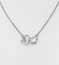 925 Sterling Silver Heart Links Necklace, Decorated with CZ Simulated Diamonds
