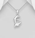 Presenting our exquisite 925 Sterling Silver Dolphin Couple Heart Pendant & Chain.
