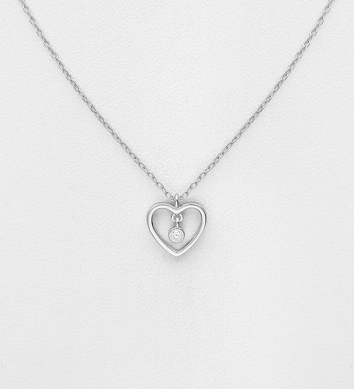 925 Sterling Silver Heart Necklace/Pendant, Decorated with CZ Simulated Diamonds
