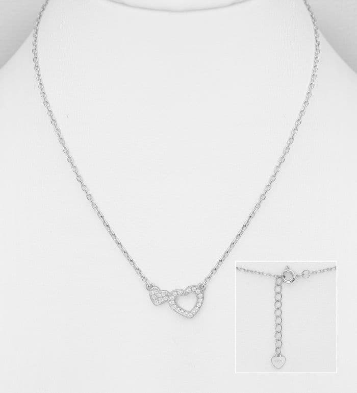 925 Sterling Silver Heart Necklace/Pendant, Decorated with CZ Simulated Diamonds
