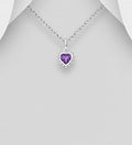 925 Sterling Silver Heart Pendant & Chain, Decorated with Amethyst