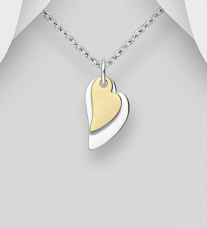 925 Sterling Silver Heart Pendant  Chain Plated 14K Yellow Gold