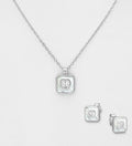 925 Sterling Silver Heart Push-Back Earrings and Necklace Jewelry Set,  Set with Shell
