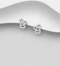 925 Sterling Silver Heart PushBack / Stud Earrings, Decorated with CZ Simulated Diamonds