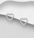 925 Sterling Silver Heart PushBack / Stud Earrings, Decorated with CZ Simulated Diamonds