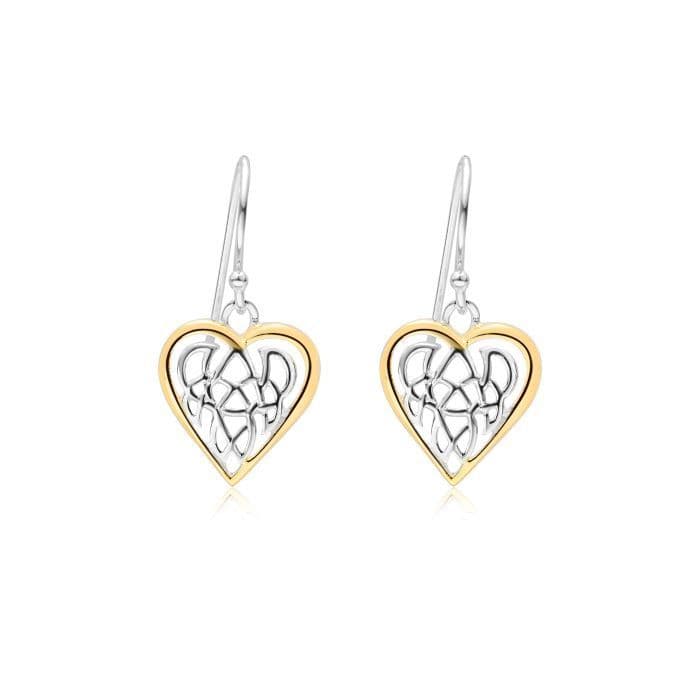 925 Sterling Silver Heart Shaped Drop Earrings edged with 18ct yellow gold.