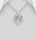 925 Sterling Silver Heart Tree of Life Pendant & Chain, Decorated with Colourful CZ Simulated Diamon