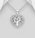 925 Sterling Silver Heart Tree of Life Pendant & Chain with a Rainbow Colourful CZ Stones