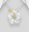 925 Sterling Silver Hibiscus Pendant, Pollen with 18ct Yellow Gold