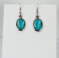 925 Sterling Silver Hook/Drop Oval Earrings  Decorated with Light Blue Resin