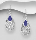 925 Sterling Silver Hook Earrings, Decorated with Navel Blue Resin