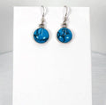 925 Sterling Silver Hook Earrings  Round Light Blue Resin Design