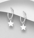 925 Sterling Silver Hoop Earrings Featuring A Drop Plain Polished Star Charm