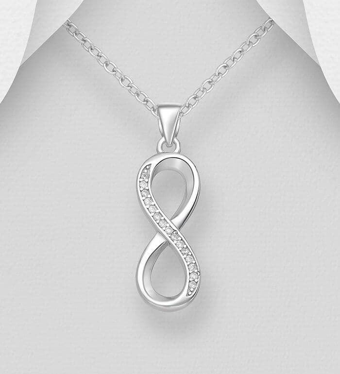 925 Sterling Silver Infinity Pendant & Chain Set With CZ Simulated Diamonds -
