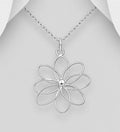 925 Sterling Silver Intricate Open Work Flower Pendant & Chain