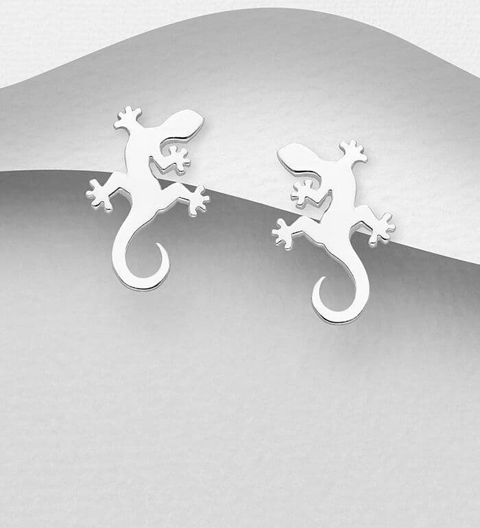 925 Sterling Silver Lizard / Gecko Push-Back/Stud Earrings