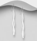 925 Sterling Silver Matte Double Wavy Drop/Hook Earrings