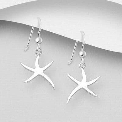 925 Sterling Silver Modern & Stylish Plain Polished Starfish Hook/Drop Earrings