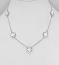 925 Sterling Silver Mother of Pearl Clover Flower Surrounded With Simulated Diamonds -41.9 - 44.4 cm