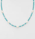 925 Sterling Silver Necklace, Beaded with Reconstructed Turquoise and Freshwater Pearls