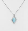 925 Sterling Silver Necklace, Decorated with Light Blue Resin and CZ Simulated Diamonds