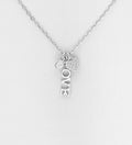 925 Sterling Silver Necklace, with "LOVE" and Heart Charm, Decorated with CZ Simulated Diamonds