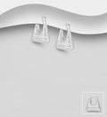 925 Sterling Silver Oblong Filigree Hinged-Back Hoop Earrings