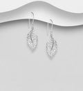 925 Sterling Silver Open Work Leaf Hook/Drop Earrings