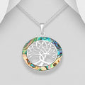 925 Sterling Silver  Open Work Tree of Life Pendant & Chain Decorated With Abalone Shell