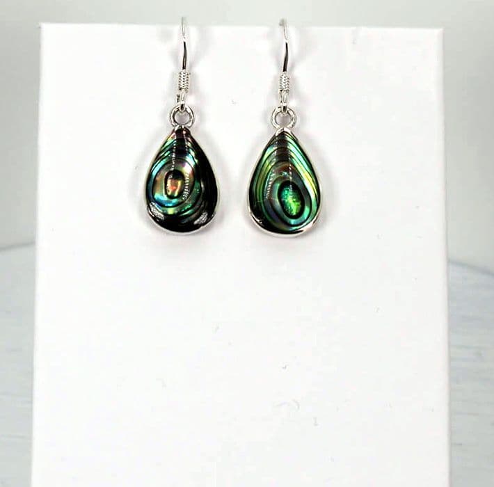 925 Sterling Silver Oval Drop Earrings  Featuring Genuine Abalone Shell