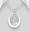 925 Sterling Silver Oval Tree of Life Pendant & Chain, With a Small Heart