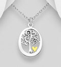 925 Sterling Silver Oval Tree of Life Pendant & Chain with Small Heart Plated with 18ct Gold