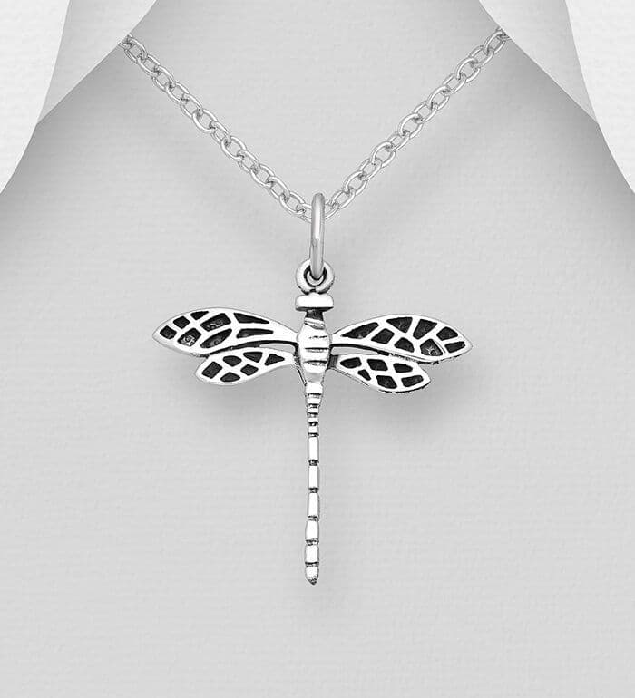 925 Sterling Silver Oxidised Dragonfly Pendant & Chain - The perfect accessory for nature lovers