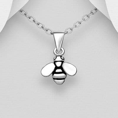 925 Sterling Silver Oxidised Small  Bee Pendant & Chain