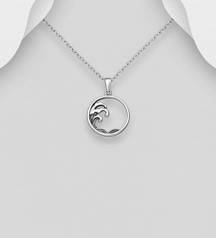 925 Sterling Silver Oxidised Wave Pendant & Chain