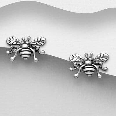 925 Sterling Silver Oxidized Bee Stud Earrings  - Perfect for any occasion