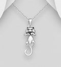 925 Sterling Silver Oxidized Cat Pendant & Chain - Perfect for Cat Lovers!