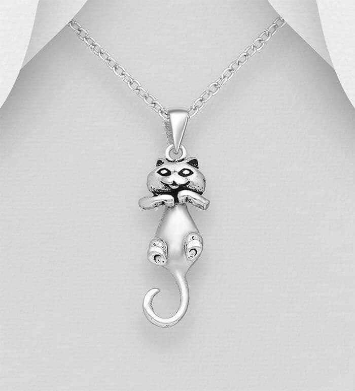 925 Sterling Silver Oxidized Cat Pendant & Chain - Perfect for Cat Lovers!