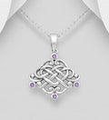 925 Sterling Silver Oxidized Celtic Heart Pendant & Chain, Decorated with Amethysts