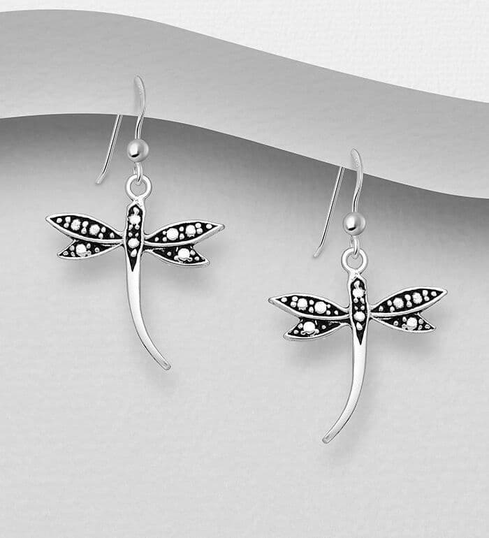 925 Sterling Silver Oxidized Dragonfly Drop Earrings  Nature-Inspired Beauty with Vintage Charm